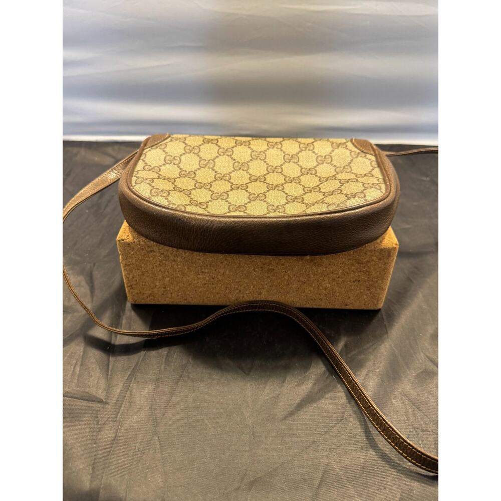 Vintage Gucci 1980s GG Supreme Canvas Brown Leather Crossbody Saddle Bag Italy - Picture 4 of 11